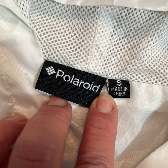 Retro 90's POLAROID Windbreaker White Rainbow Zip Up Jacket Unisex Adult Small - Picture 5 of 8